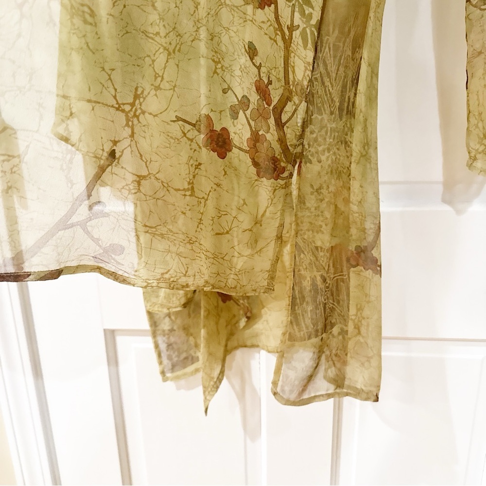 Citron Santa Monica Green Silk Duster Kimono M - Picture 7 of 10
